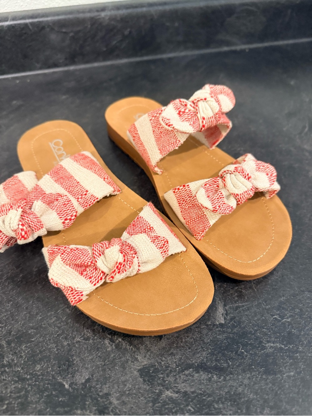 Corkys Striped Red & Cream Knot Slide Sandals - Women's
